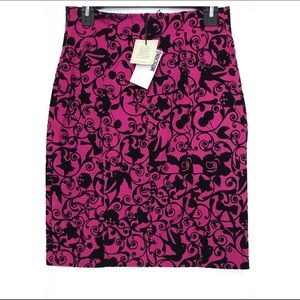 Love Moschino Pink & Black Velvet Pencil Skirt